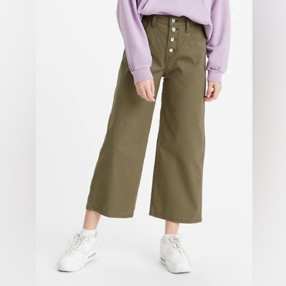 Levi's Olive Green Wide Leg Button-Fly Jeans